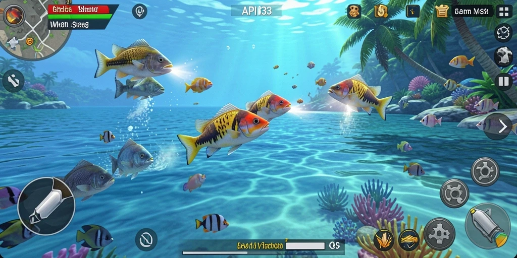 Screenshot API33 menampilkan aksi seru dalam permainan Tembak Ikan.