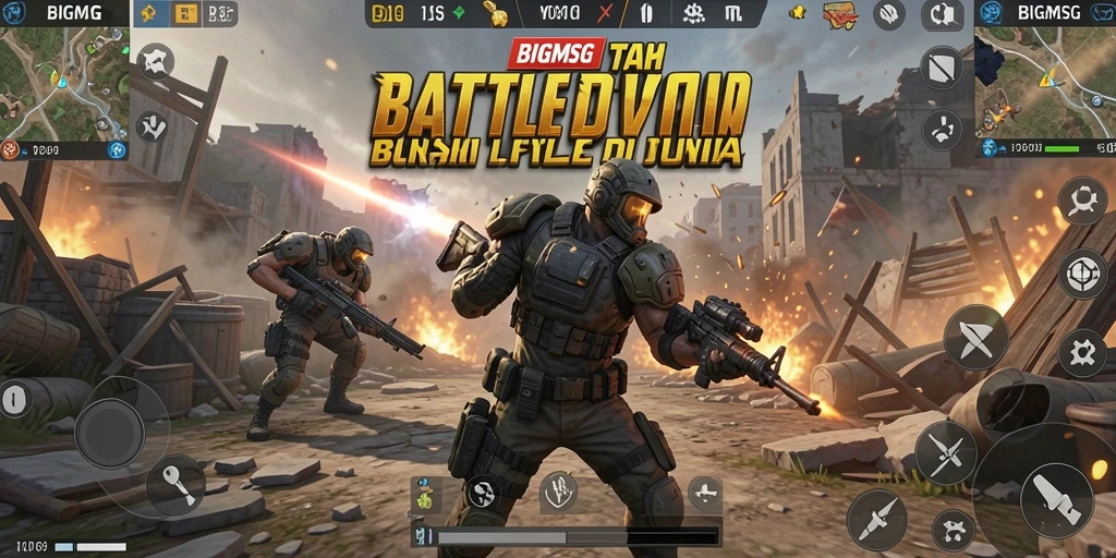 Screenshot gameplay BIGMSG menampilkan pertarungan seru Battle Royale.