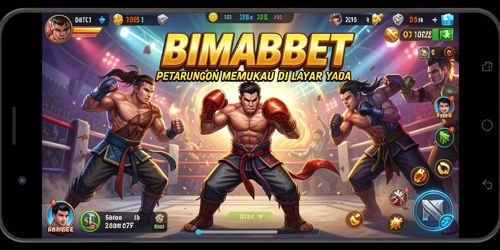 Screenshot menunjukkan karakter bertarung dalam aksi dramatis di arena.