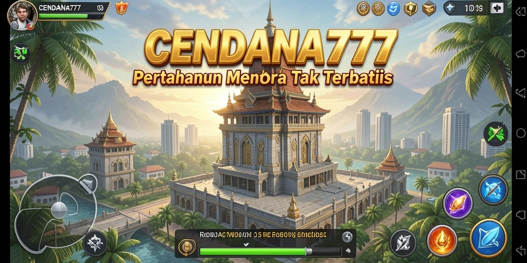 Tampilan gameplay CENDANA777 dengan menara yang siap bertahan.