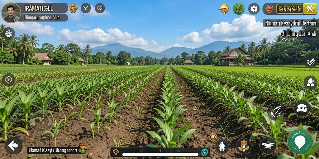 Tampilan gameplay seru dalam IRAMATOGEL saat bertani di ladang.