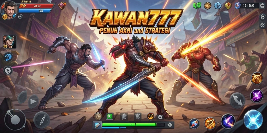 Skrinsut gameplay KAWAN777 menampilkan aksi pertarungan yang seru.