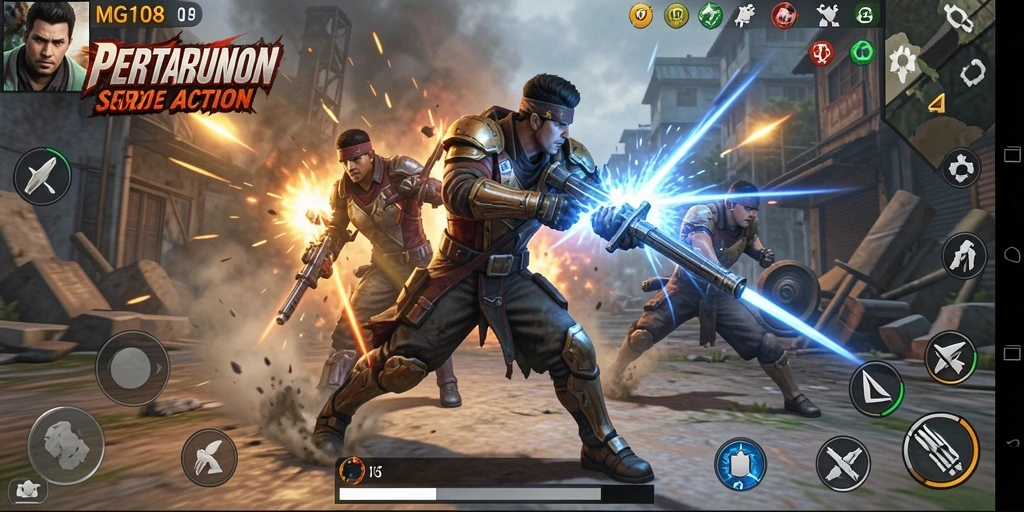 Tampilan gameplay seru MG108 dengan aksi pertarungan mendebarkan.