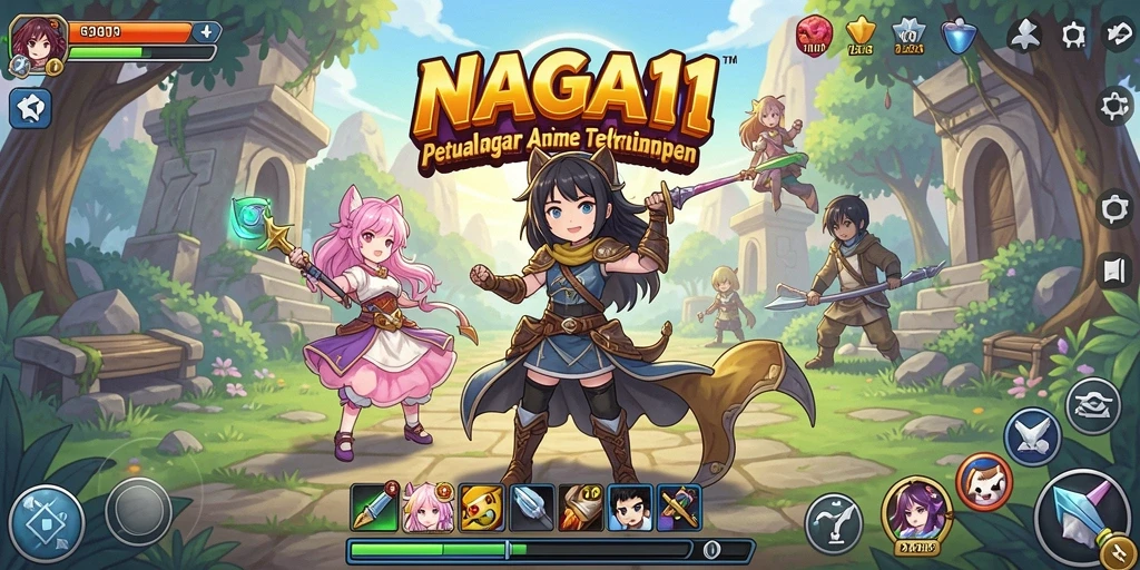 Screenshot dari gameplay NAGA11 yang menampilkan aksi seru karakter anime.
