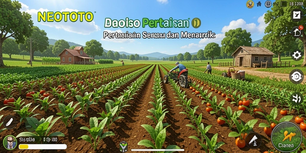 Tampilan gameplay NEOTOTO yang menampilkan aktivitas pertanian yang menyenangkan.
