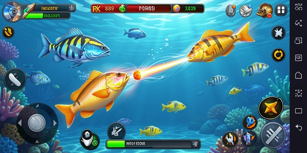 Tampilan gameplay RR89 dengan aksi menembak ikan yang seru.