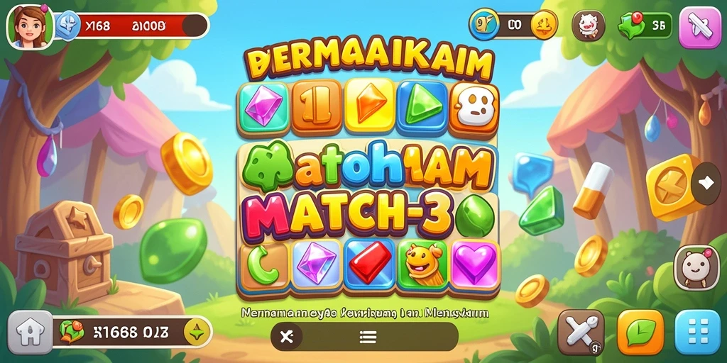 Tampilan gameplay X168 dengan aksi mencocokkan batu permata yang seru.